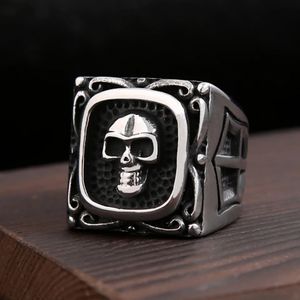 Gothic Vintage 14K Gold Skull Rings For Men Punk Hip Hop Cross Shield Ring Motorcycle Biker Amulet Jewelry