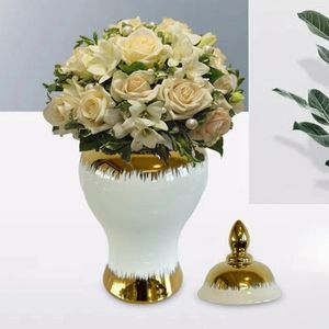 Speicherflaschen 16,7 -Zoll -Porzellan -Vase -Ingwerglas mit Deckel Fine Glaze Finish Multifunktionaler Tempel für die Verarbeitung von Bürodekoration