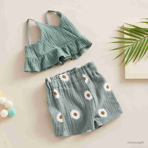 Conjuntos de roupas Pudcoco Toddler Kids Baby Girls Summer 2pcs Roupents Setent Color Ruffle Sling Vest + Shorts Florais 6m-4t