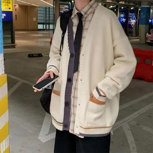 Erkekler için Men's Sweaters Cardigan v Boyun Cepleri ile Boyun Adam Giysileri Mavi Japon Harajuku Moda Kore Stil 2024 Trend Modu A