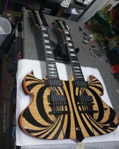 NUOVO AUDIO WYLDE Audio Barbarian Double Neck Electric Guitar 12 6 Stringhe Gloss Yellow Black Behemoth SG Black Hardware5077963