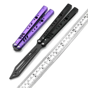 Representante Balisong Flipper Butterfly Training Knife 6061 alça de alumínio 440 Sistema de bucha de lâmina de titânio preto EDC sem borda sem borda