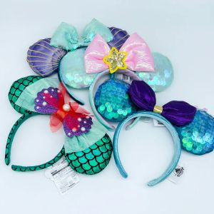 Disney Mermaid Headband Ariel Headband Cosplay Hairband Women Sequin Pearls Headband Gift Mickey Ears Girl Toys Park Souvenirs