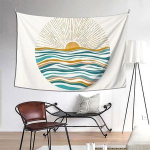 Taquestres Sun e Sea Abstract Landscape Tapestry Art Wall pendurando decoração estética para casa para quarto dormitório