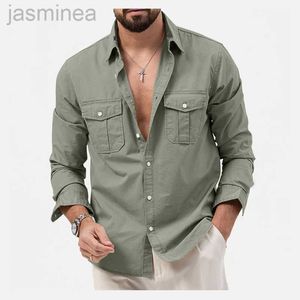 Men's Casual Shirts Spring/Summer New Mens Military Shirt Men Long sleeved Cargo Shirts Casual Slim Fit Solid Shirt Male Pocket Work Shirt 2449