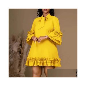 Urban Sexy Dresses 2024 Spring Summer Womens Clothing Pure Color Temperament Oversleeves Tied Lotus Leaf Dress 240323 Drop Delivery Ap Dhn3D