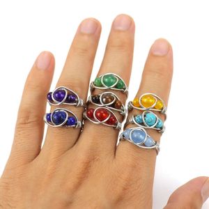 Jewelry New Personalized Handwound Agate Bead Amethyst Crystal Ring for Women Adjustable Wire Wrapped Rings Finger Jewellery Bijoux Wholesale