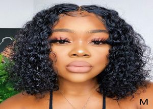 カーリーショートボブレースフロントヒューマンヘアウィグ黒人女性のために摘み取られたGlueless Deep Wave Frontal Wig Remy Lace Frontal Wigs8388888