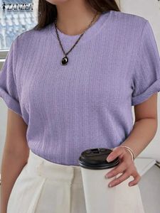 ZANZEA Summer Texture Fabric Tunics Women Short Sleeve Tshirts Fashion Round Neck Solid Tees Casual Loose Simple Y2K Tops 240409