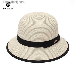 Breda randen hattar hink hattar Gemvie 2022 Nya solhattar för kvinnor mode Small Brim Cloche Straw Hat Paper Summer Hat For Women Panama Hat Sombreros de Mujer Y240409