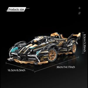 BLOCX Toys Black Super Sport Car Building Blocks Set, 1:14 Automodell, Rennautogebäude Kits, Geschenke für Erwachsene mit Box