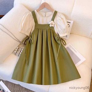 Clothing Sets Summer Girls Dress Set Kids Top+Suspender Skirt 2Pic Children Flower Leisure Suit 3-14 Years Youth Party Clothes