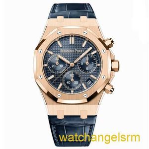 Swiss AP Wrist Watch Mens Royal Oak Series 26240or Rose Gold Blue Plate Belt Leisure Business Sports Back Transparent Automatiska mekaniska klockor