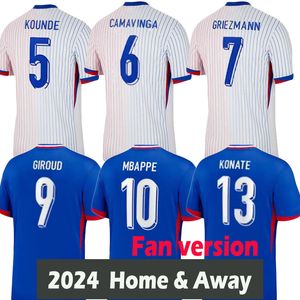 2024 Euro Kupa Fransız Ev Forması Mbappe Futbol Forması Dembele Coman Saliba Kante Maillot De Foot Equipe Maillots Griezmann Hayranlar Futbol Gömlek Kadınları Kadınları S-3XL