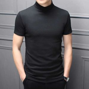 T-shirt maschile primaverila ed estate da uomo a mezz'alto cotone mercerizzato manica corta t-shirt maglietta da corpo a colore solido Collaro alto Modal High Collar Trendl2404