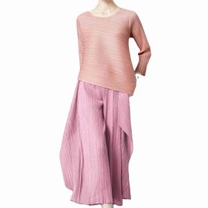 Нерегулярные длинные брюки с рукавами 9/4 свободные и универсальные основы рубашка с круглой шеей повседневной женской набор JWH190940119