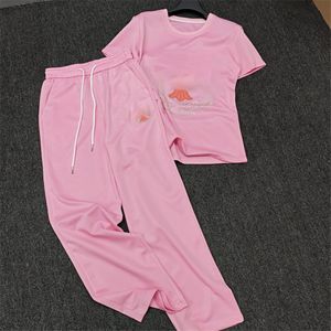 Pink Women Pants Tees Set Elastic Waist Casual Daily Trousers INS Fashion Street Style Trousers Pants Tops Outfits