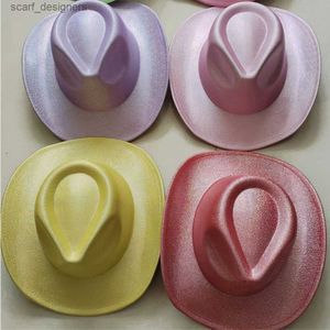 Wide Brim Hats Bucket Hats Silver colored glitter Cowboy hat Western cowboy men and women retro party stage party Cowboy hat outdoor knight hat Wholesale Y240409