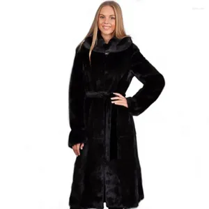女性のための女性の毛皮のフェイクミンクコートを模倣した女性の中年の長いフード付きまたはoネックウォーム6xl 7xl 8xl 9xlジャケットxf750