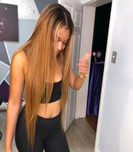 1B27 Ombre Color koronkowe przednie ludzkie włosy peruki Baby Hair Dwa ton jedwabisty prosty Remy Brazylijska blondynka pełna koronkowa peruka część BLEAC8832358