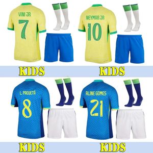24 25 Maglie da calcio nazionali a casa via Marchese Vini Jr Silva Richarlison Paqueta Raphinha Neymar Yellow Kids Kits Soccer Football Pratica Gift GIOVANI