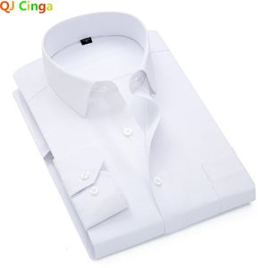 White Twill Cotton Shirt for Men Long Sleeve Single Breasted Square Collars Business Wedding Camisa Blue Pink Man Chemise S5XL 240326