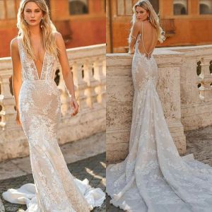 Abiti da sposa in pizzo berta sexy sexy a valle a V papille di applique a vite da spicco da sposa da sposa abiti da sposa da sposa abiti da sposa