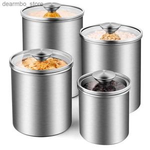 Фудовые банки Canisters из нержавеющей стали кухонные контейнеры контейнеры Storae с прозрачными крышками для кофейных контейнеров Storae