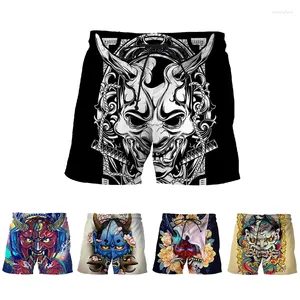Herr shorts sommar mode 3d tryck samurai mask rolig personlighet hip-hop gata korta byxor ropa de hombre simning stammar