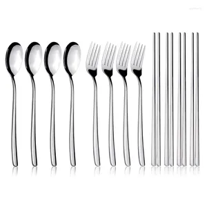 Servis uppsättningar sked gaffel pinnar plattvaror silvervaror i rostfritt stål bordsartiklar långt handtag kök servis (4 par)