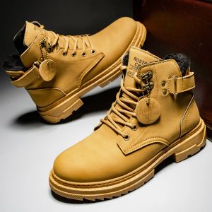 Boots Cheap Yellow Winter Warm Men Tooling Boots Casual Ankle Leather Boots for Men Nonslip Fashion Men Motorcycle Boots Botas Homens
