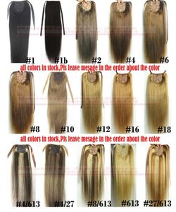 16quot32quot Ribbon Ponytail Horsetail 60g140g Clips inon 100 Brazilian Remy Human hair Extension Natural Straight3658203