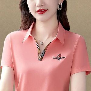 Womens Cotton Fashion Casual Polo Shirt ShortSleeved Lapel Tshirt Summer Loose Crop Top high quanlity blouse women 240409