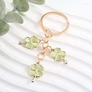 Keychains Cute Clover Enamel Keychain Lovely Plant Diaphanous Green Key Chains For Making Handmade DIY Jewelry Accessories Findings Crafts