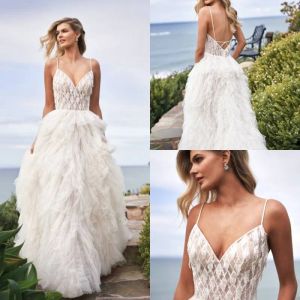 Jasmine 2024 Brautkleider Spaghetti-Träger Spitzen Applikationen bodenlange Brautkleider sexy Rückenless A-Line Hochzeitskleid Robe