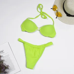 Kadın Mayo Seksi Push Up Up Up Bikini 2024 Kadın Neon Sarı Mayolar Yüzme Mayosu Takımını Brezilya Bikinis Seti Mujer Biquini