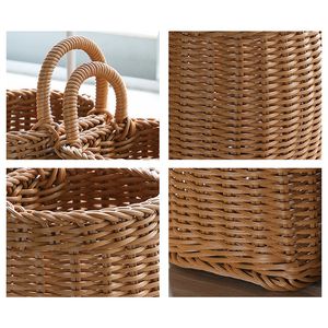 Kitchen Storage Basket Hand-woven Garlic Hanging Basket Wall Hanging Fruit Sundries Basket with Handle Organizer Home Decor