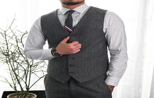 2020 New Wool Groom Vests For Rustic Wedding Party Vests Slim Fit Mens Vests Custom Made Plus Size British Style Groom Wear Busine6367932