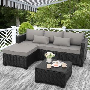 3 Stücke Terrasse Möbel Set im Freien Sektion Wicker Patio Möbel Terrasse Couch mit osmanischer und Outdoor -Aufbewahrungstisch