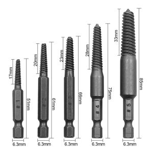 5st SCREW EXTRACTOR Center Drill Bits Guide Set Broken Damaged Bolt Remover Hex Shank och för trasigt handverktyg