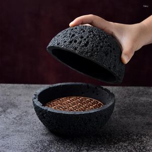 Bowls Molecular Creative Cuisine Bowl Imitation Volcanic Stone Ball Disk Round Smoked Soup Planet Black Tableware