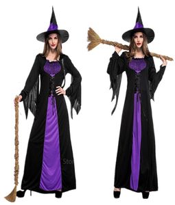 Halloween Witch Vampire Costumes For Women Adult Scary Purple Carnival Party Performance Drama Masquerade Clothing With Hat7410303