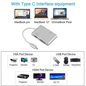 USB C до 4K HDMI-совместимого VGA DVI USB3.0 Тип C-Hub для S10 Macbook Pro 2019/2018 MacBook Air Lenovoyoga Dell XPS 13