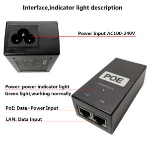 Инжектор POE 48 В 24 В 0,5A 1A настольный настольный эфир адаптер питания 24 48 В для наблюдения IP -камеры.