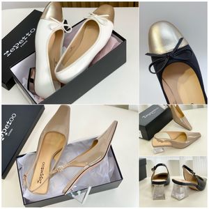 2024 Дизайнерские сандалии с коробкой Repetto Designal Sandals Роскошные тапочки женские хрустальные танцы на каблуке Soft Room Платформа Slip-On Размер 35-39 5CM Gai