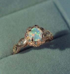 Wunderschöner 14k fester goldener Ring selten schönes Feuer Opal Diamant Schmuck Geburtstag Jubiläum Geschenk Versprechen Cocktail für Frauen Größe 6 5546026