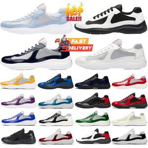 2024 Novo designer de luxo Americas Cup Men Men Casual Runner Sports Low Sneakers Shoes Men Men White Rubber Sole Fabric Patent Leather atacado Treinadores de desconto