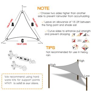 Triangle Sun Shade Sail 98%UV odporna na wodoodporną markizę na patio ogrodowy trawnik na podwórku Słoneczny Schronisko Prywatność Balcy