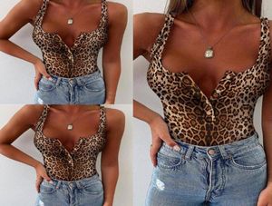 Żeńska bez rękawów Rompers Summer Leopard Print Bodysuit for Women Sexy Bodycon Chudy Body Suit Slim Fit Tops4287376