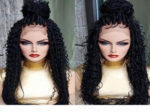 Długa czarna brązowe owłoski Peruki dla czarnych kobiet koronkowe przednie palety warkocze Syntetyczne włosy Kinky Curly Lace Fron3377225